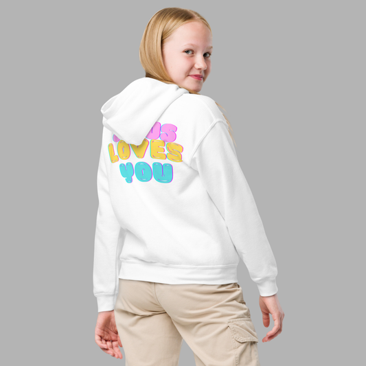 Girl's Jesus Loves You Cotton Candy Hoodie