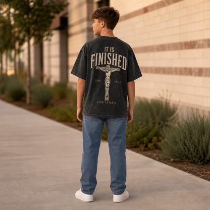 It Is Finished Snow-Washed Oversized Youth Tee