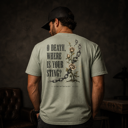 O Death, Where Is Your Sting? Tee | 1 Corinthians 15:55