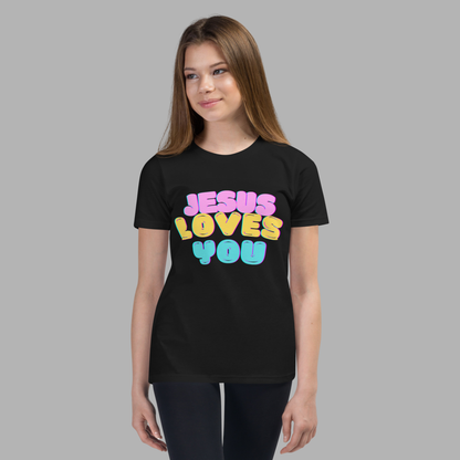 Girl's Jesus Loves You Cotton Candy Tee