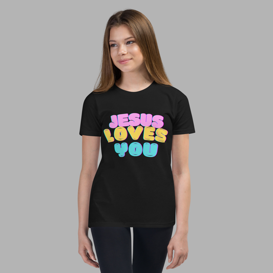Girl's Jesus Loves You Cotton Candy Tee